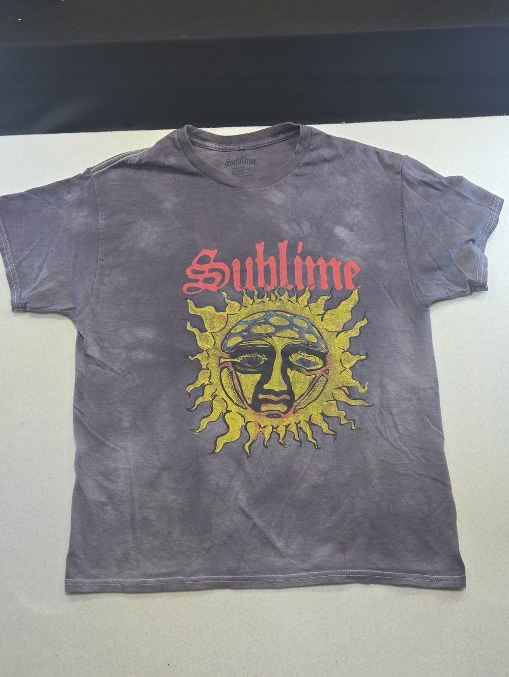 Graphic Tee in Washed Gray with Yellow Sun Logo